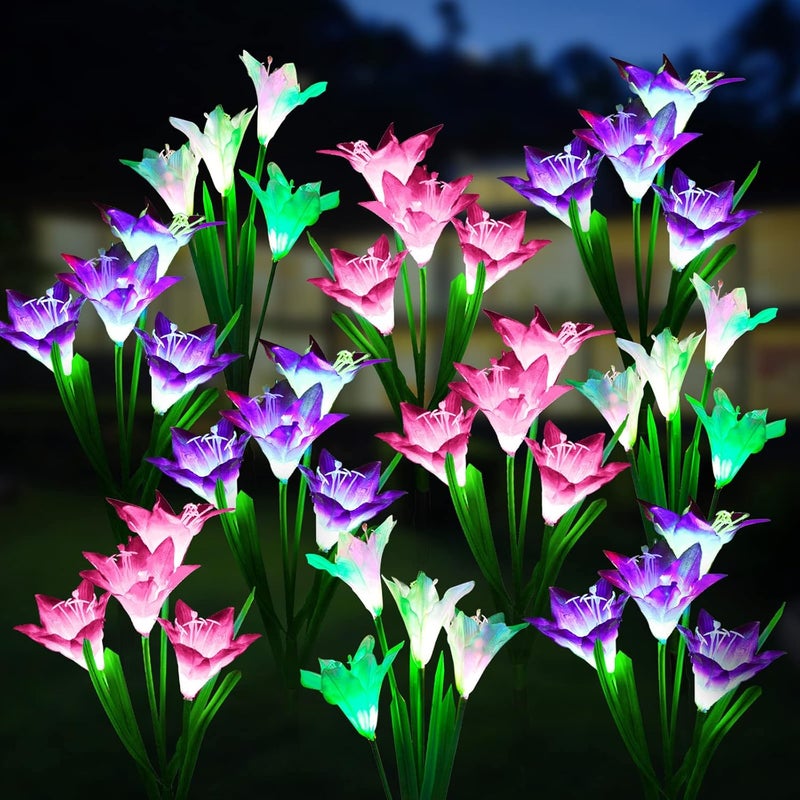 WdtPro Solar Outdoor Lights Garden Decorative 10 Pack, Waterproof Solar Garden Lights with 40 Lily Flowers, Multi-Color Changing Outdoor Solar Lights for Yard Outside Decorations - Image 1
